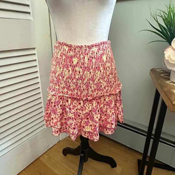 POUPETTE ST BARTH Womens Skirt Small Triny Yellow Gerbera Ditzy Floral Smocked - Picture 3 of 12